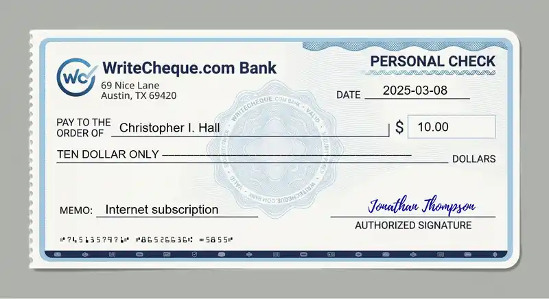 Cheque example for 10