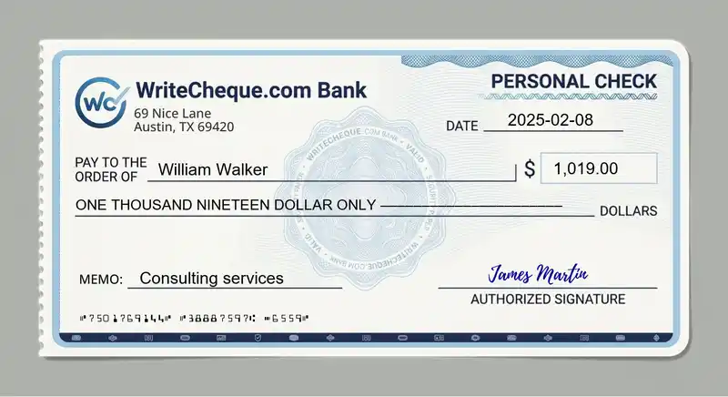 Cheque example for 1019