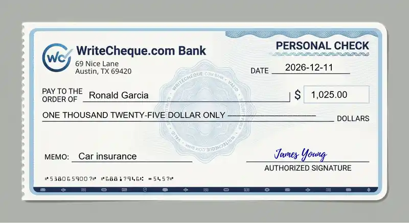 Cheque example for 1025