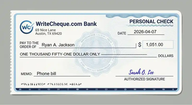 Cheque example for 1051