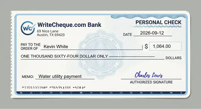 Cheque example for 1064