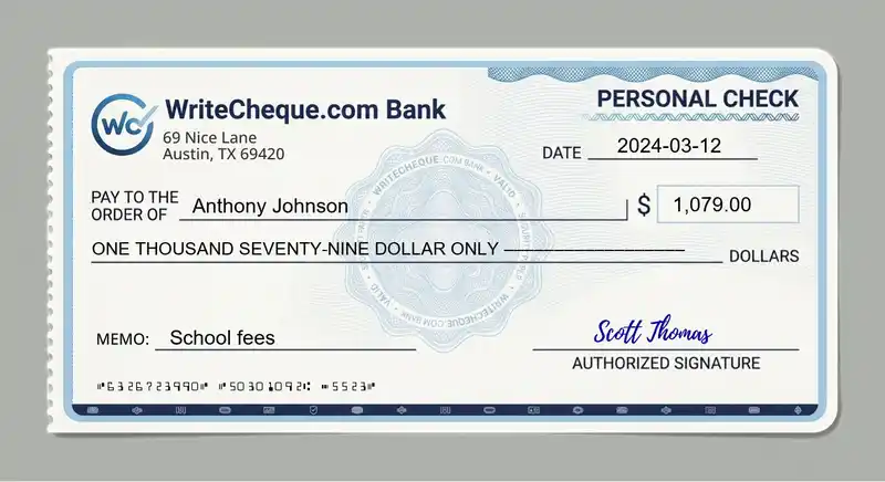 Cheque example for 1079