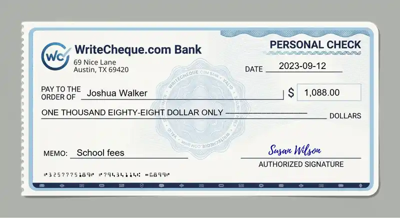 Cheque example for 1088