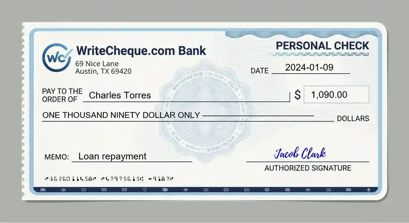 Cheque example for 1090