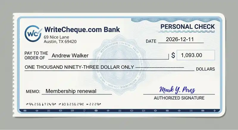 Cheque example for 1093