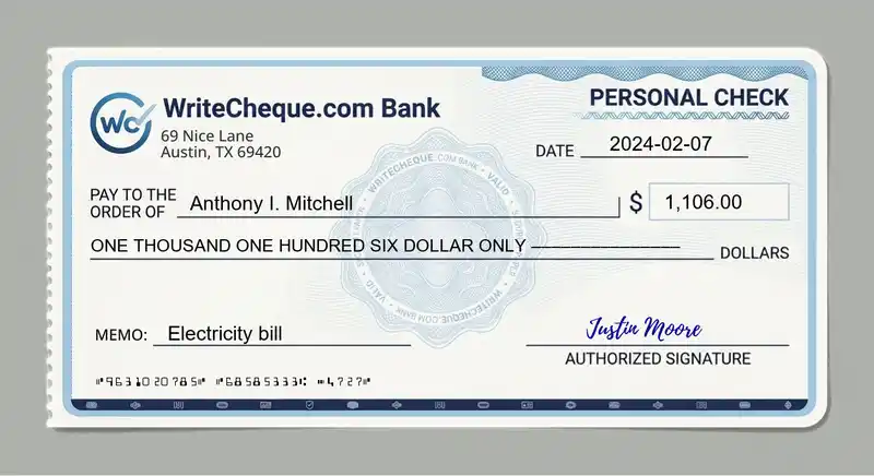Cheque example for 1106