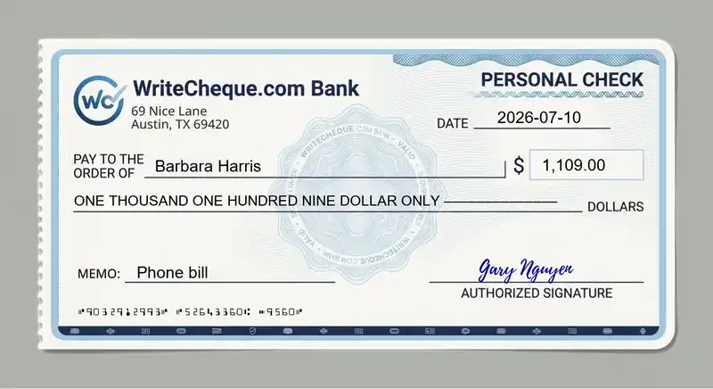 Cheque example for 1109