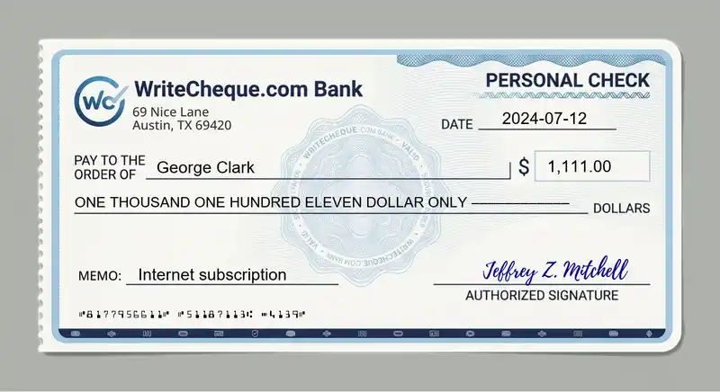 Cheque example for 1111