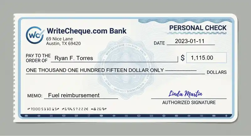 Cheque example for 1115
