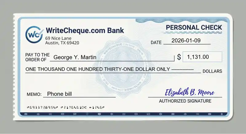 Cheque example for 1131
