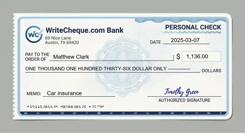 Cheque example for 1136