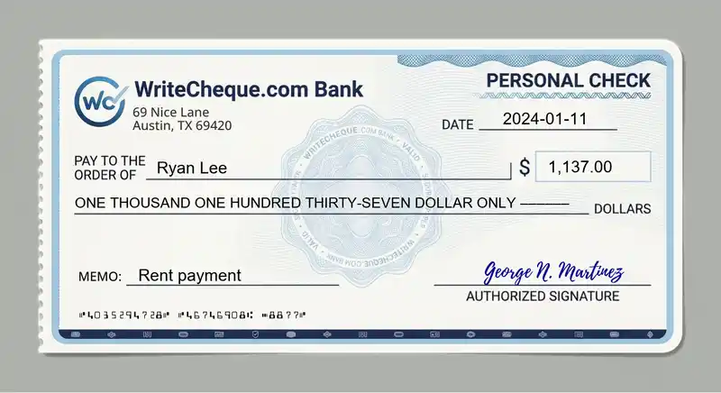 Cheque example for 1137