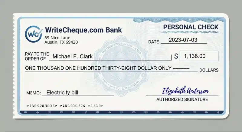 Cheque example for 1138