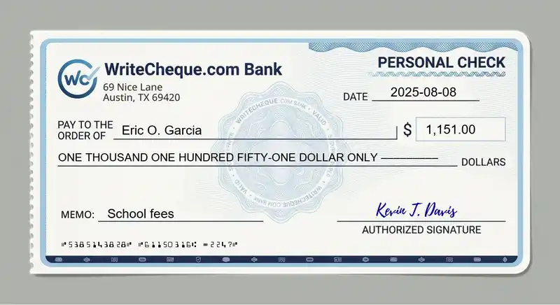 Cheque example for 1151