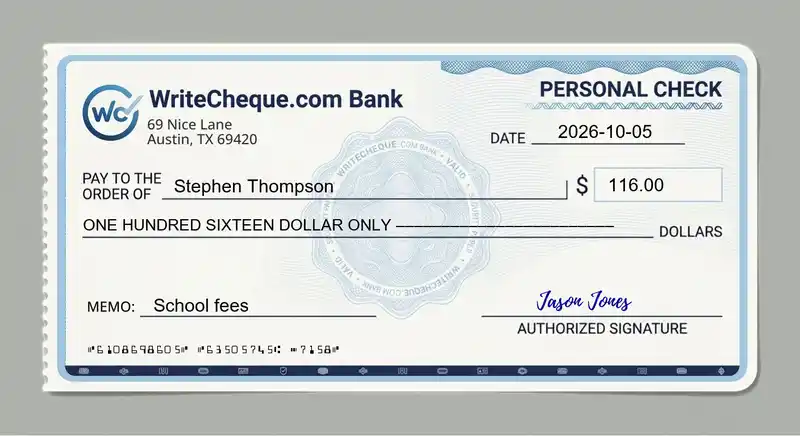 Cheque example for 116