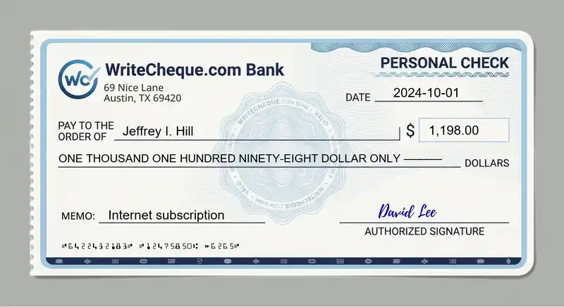 Cheque example for 1198