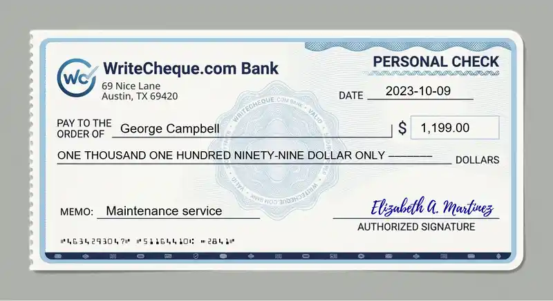 Cheque example for 1199