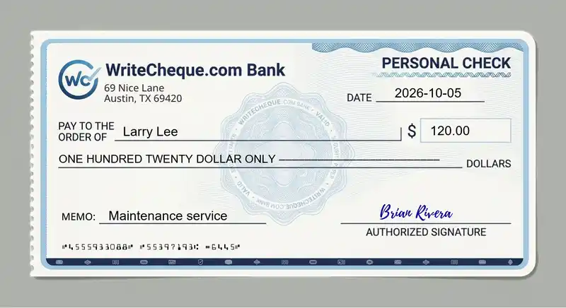 Cheque example for 120