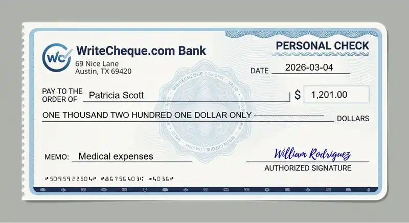 Cheque example for 1201