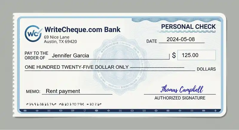 Cheque example for 125