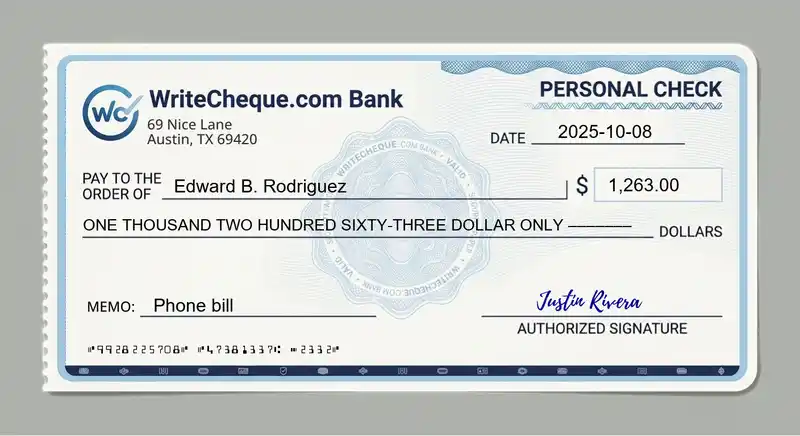 Cheque example for 1263