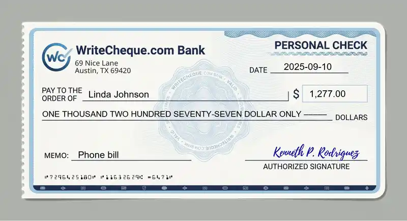 Cheque example for 1277