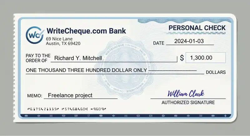 Cheque example for 1300