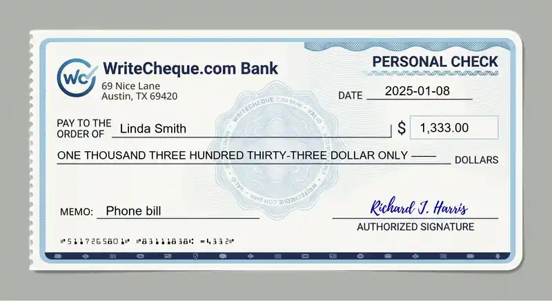 Cheque example for 1333