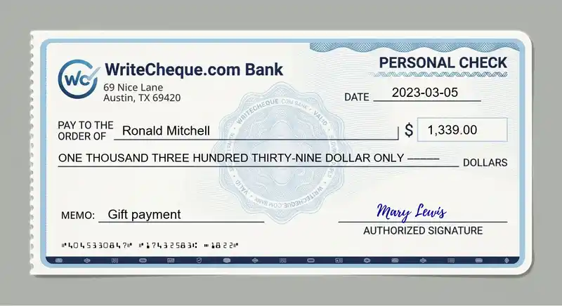 Cheque example for 1339