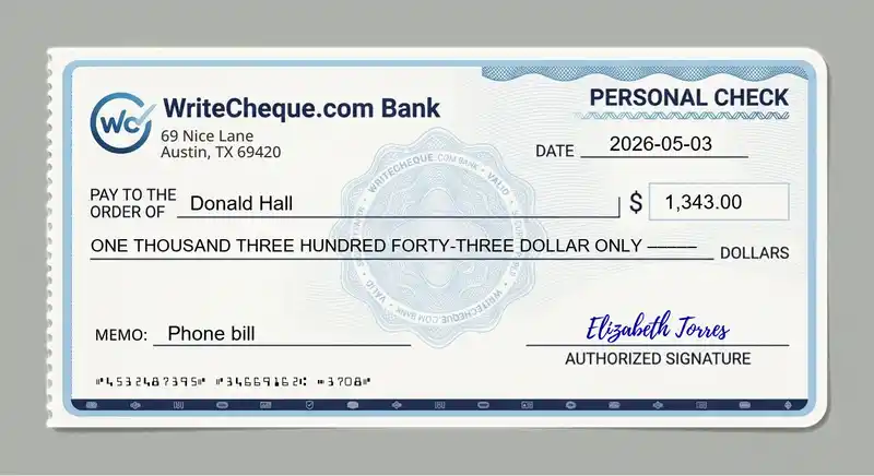 Cheque example for 1343