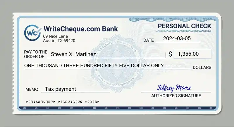 Cheque example for 1355