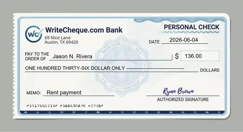 Cheque example for 136