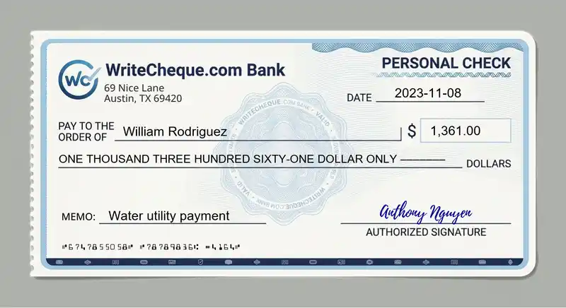 Cheque example for 1361