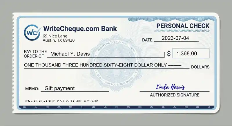 Cheque example for 1368