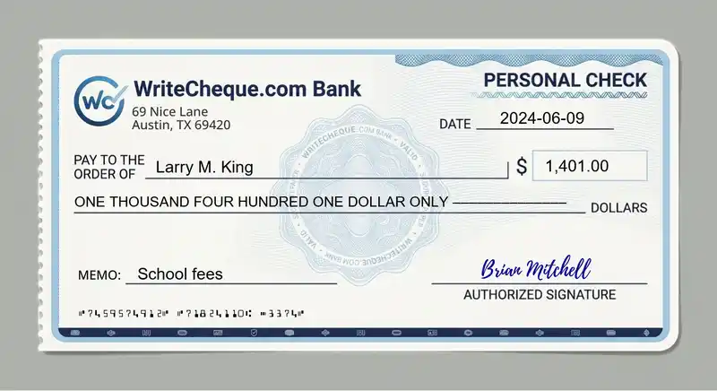 Cheque example for 1401