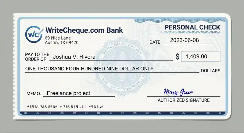 Cheque example for 1409