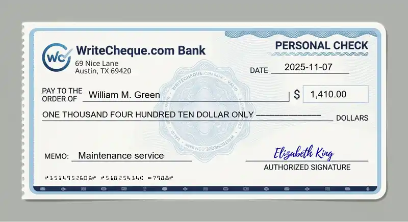 Cheque example for 1410