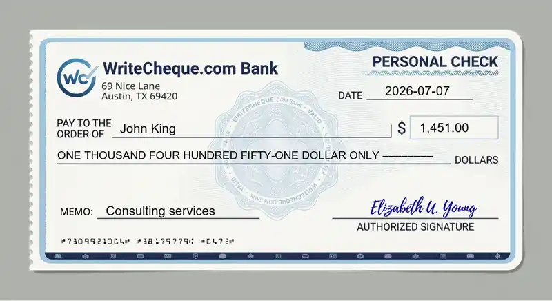 Cheque example for 1451