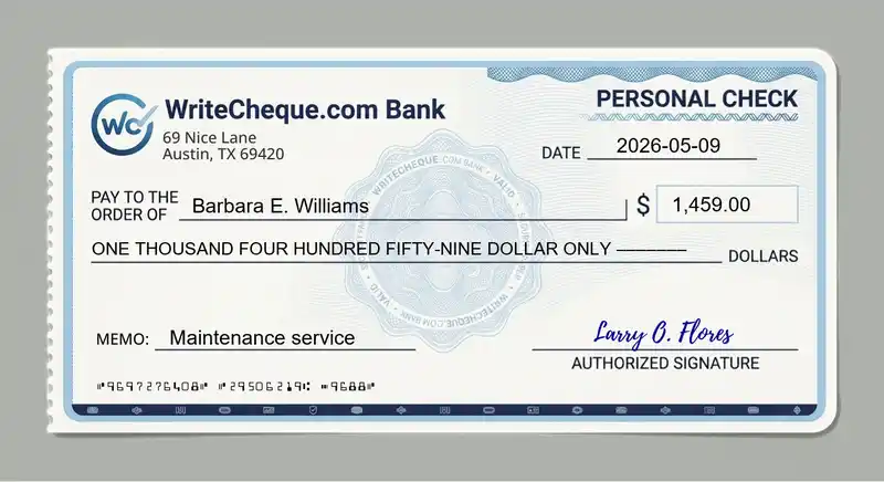Cheque example for 1459