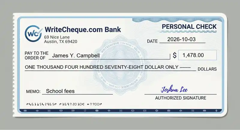 Cheque example for 1478