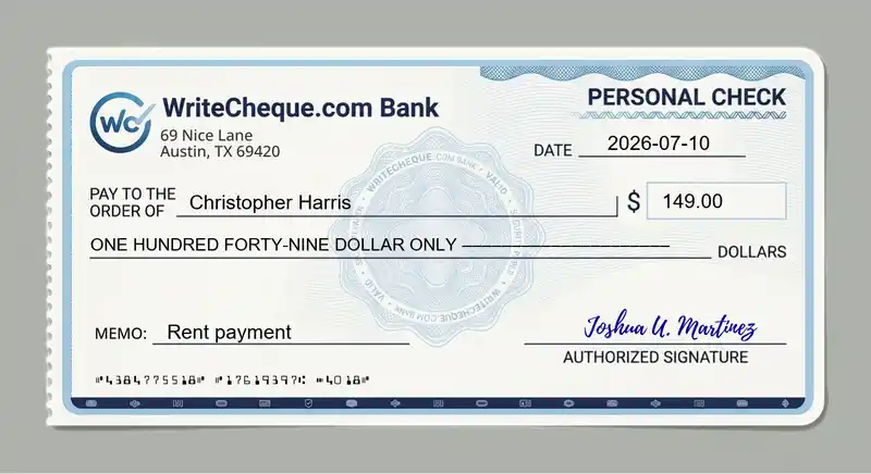 Cheque example for 149