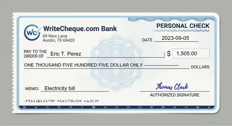 Cheque example for 1505