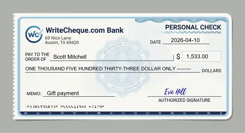 Cheque example for 1533