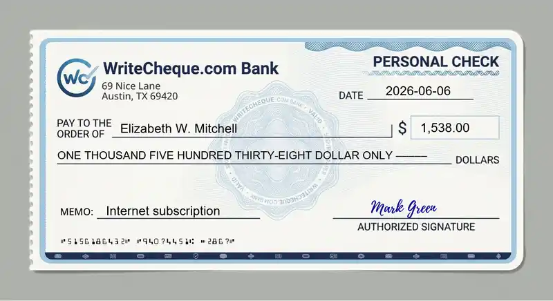 Cheque example for 1538