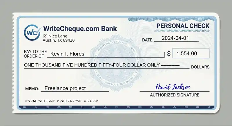 Cheque example for 1554