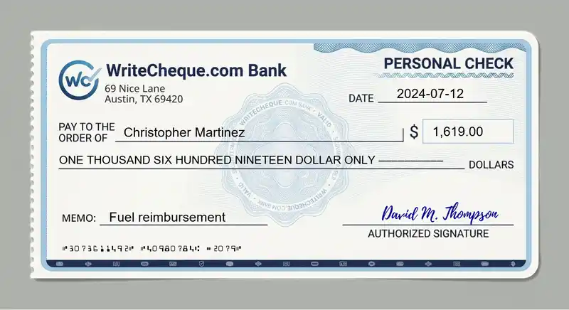 Cheque example for 1619