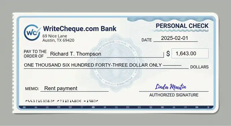 Cheque example for 1643