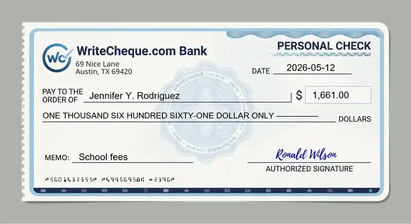 Cheque example for 1661