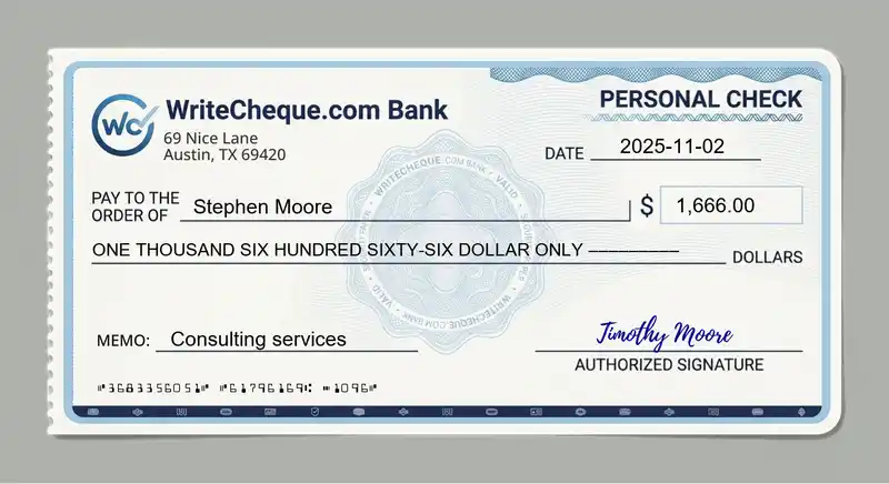 Cheque example for 1666