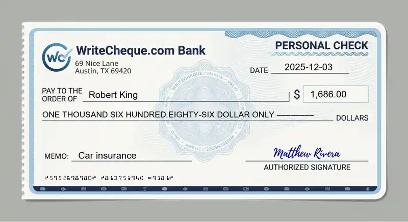 Cheque example for 1686